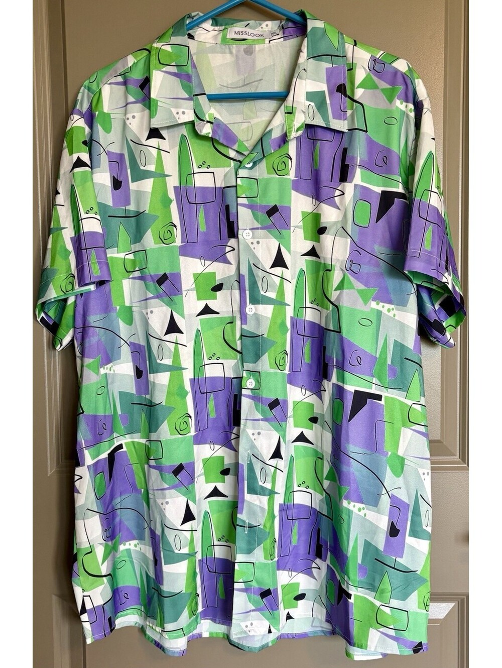 Men’s XXL Tropical Hawaiian Style Shirt, Geometric Shapes Theme